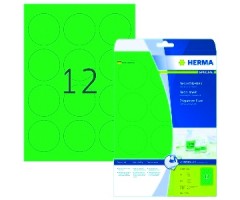 Neoon-rohelised kleebisetiketid Herma - Ø 60mm, 20 lehte